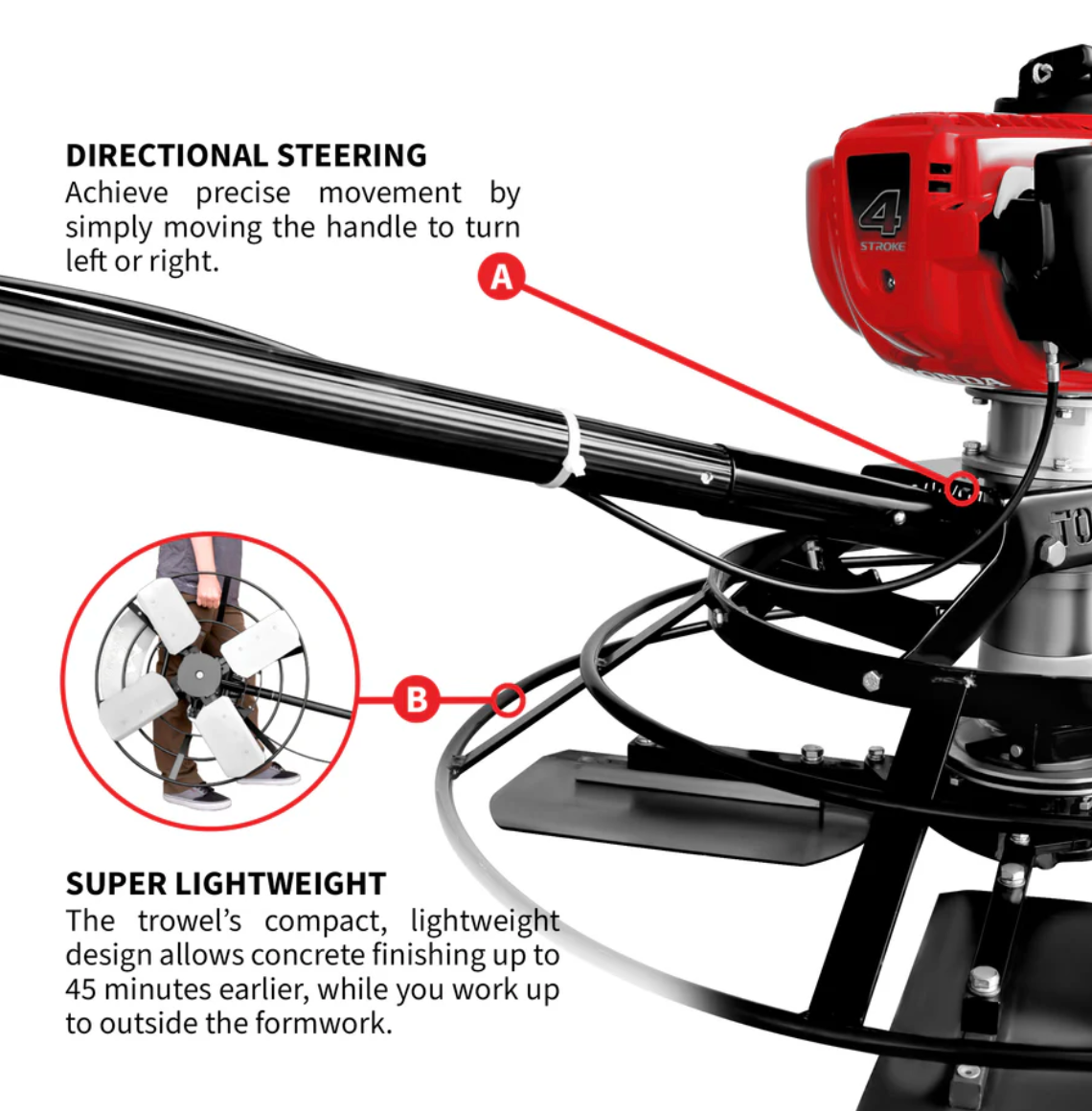 30" Portable Concrete Power Trowel with 18ft Bull Float Handle Honda GX35 Engine