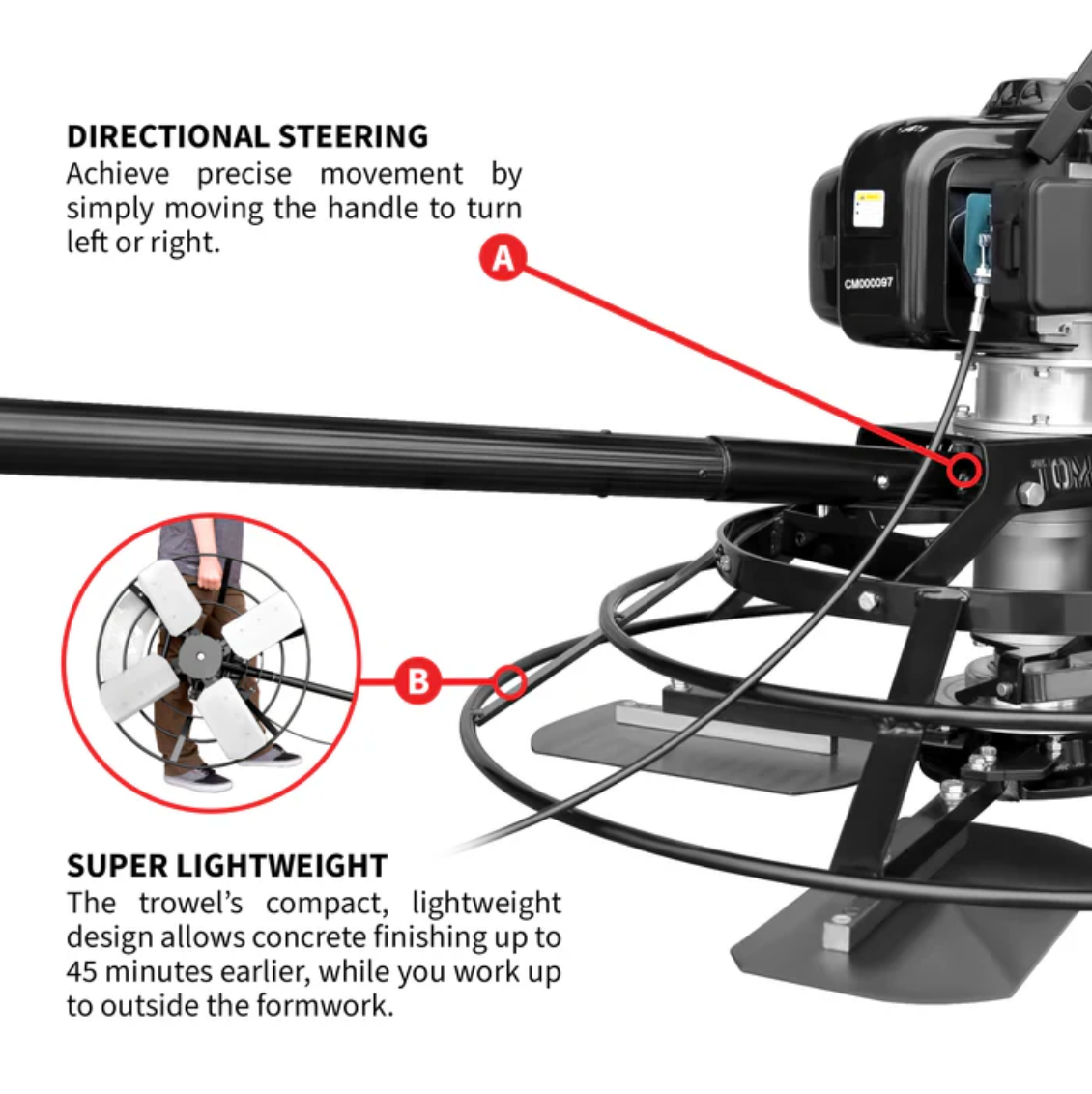 30" Portable Concrete Power Trowel with 18ft Bull Float Handle 37cc Engine