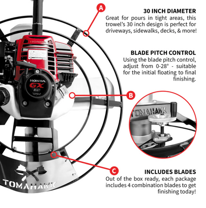 30" Portable Concrete Power Trowel with 18ft Bull Float Handle Honda GX35 Engine
